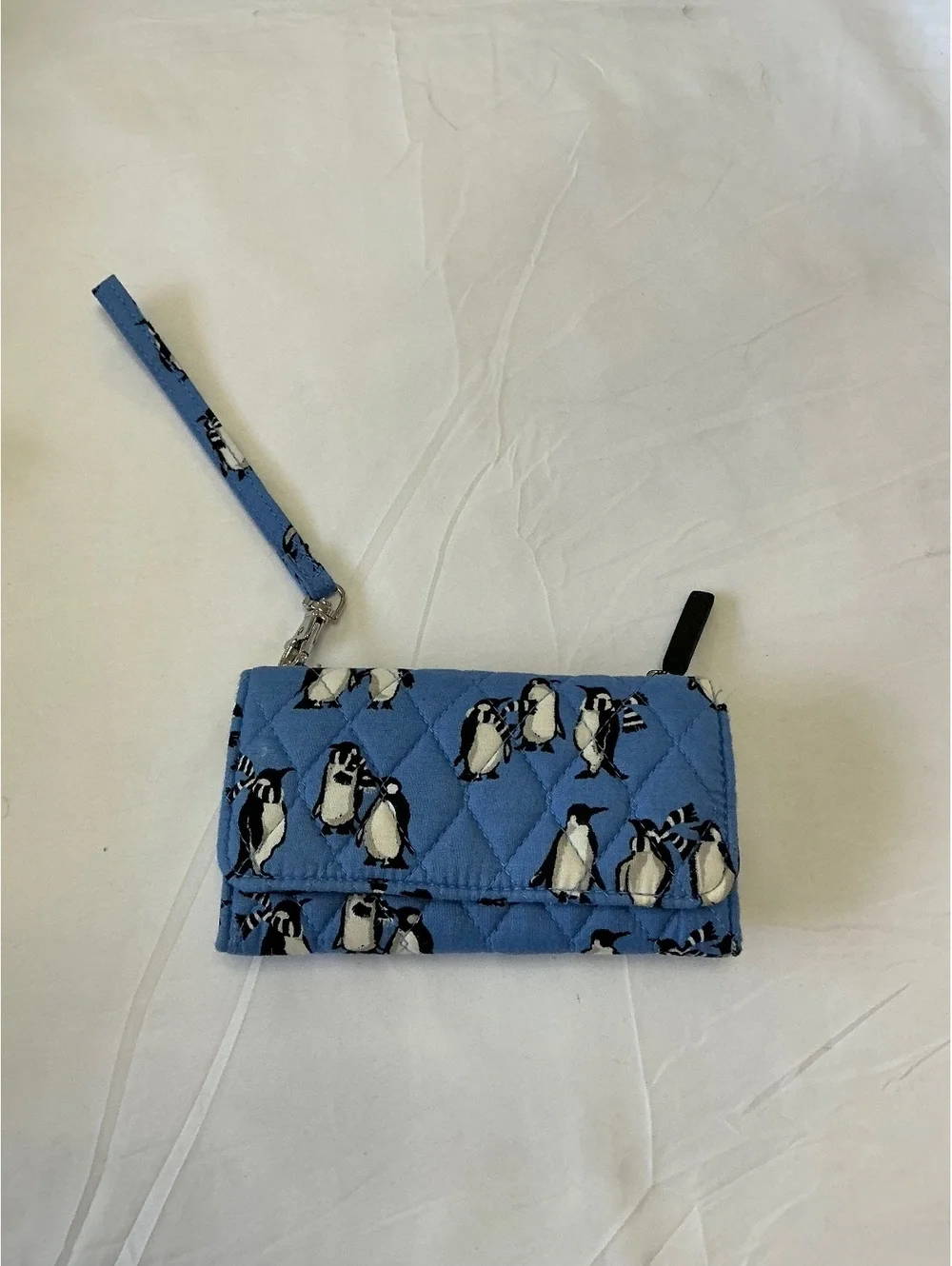 Vera Bradley Blue Quilted Wristlet Wallet with Penguin Print